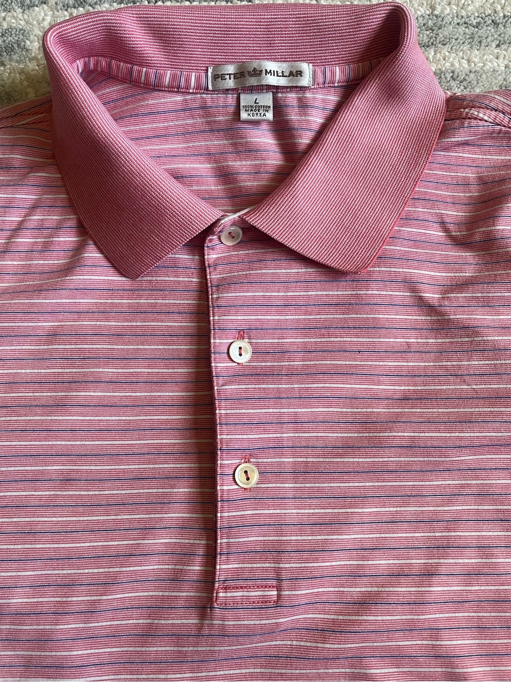 Peter Millar Pink and Blue Striped Cotton Polo